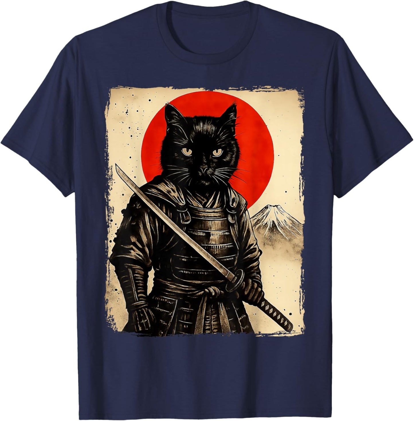 Cat Samurai Japanese Sword Anime Cat T-Shirt - T-Shirt | Navy