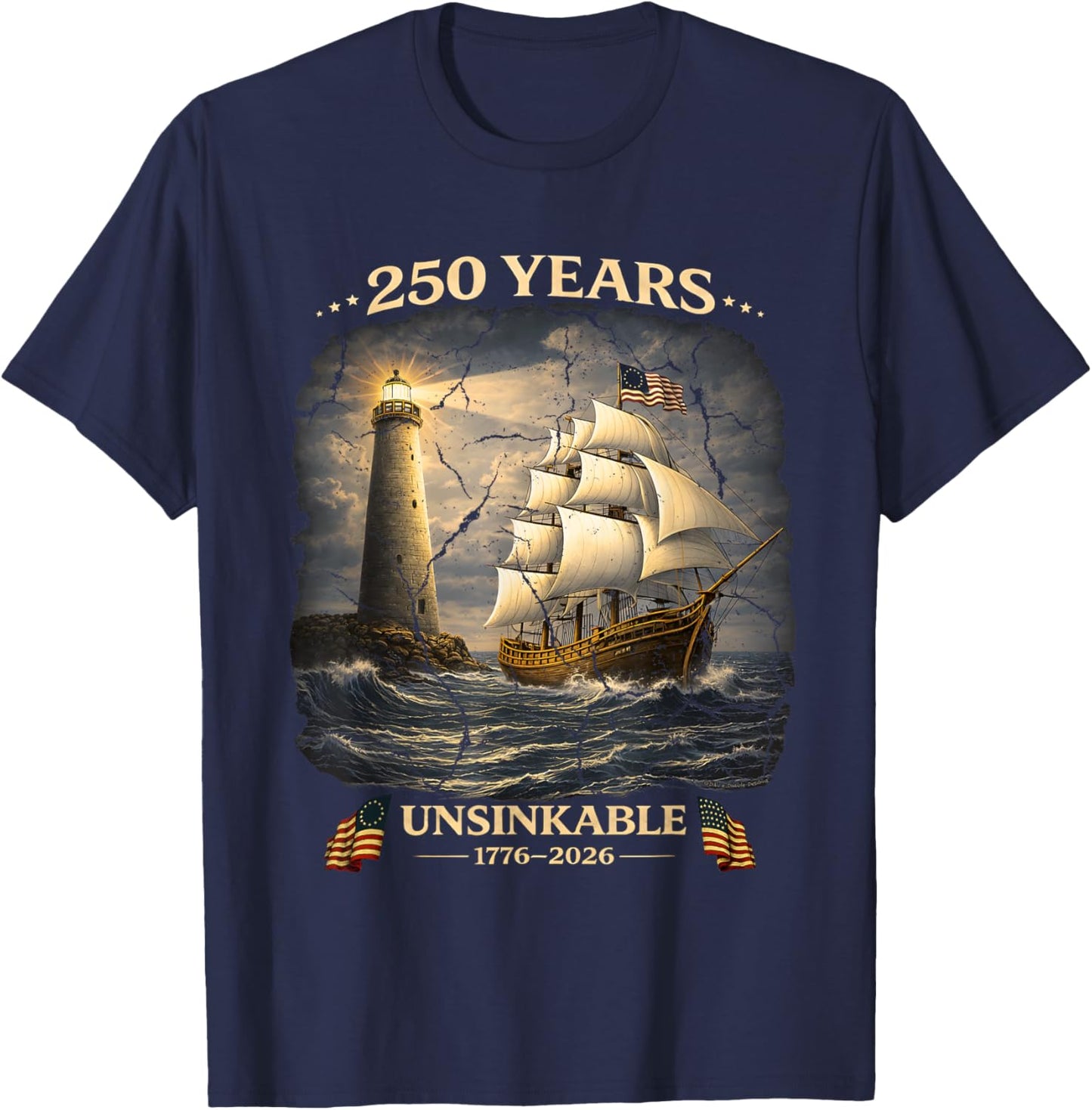 250 Years Patriotic Tall Ship 1776-2026 250th Birthday T-Shirt - T-Shirt | Navy