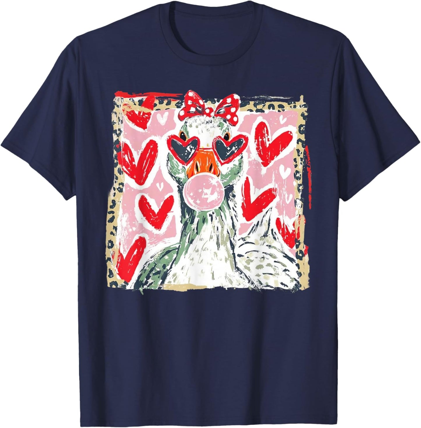 Valentine’s Day Goose Happy Valentine Goose Love Heart Art T-Shirt - T-Shirt | Navy