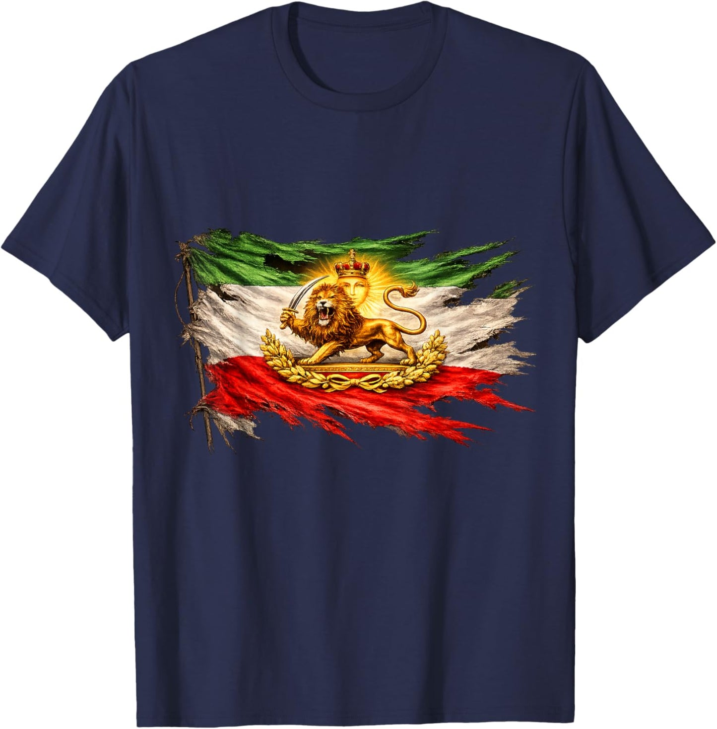 Iran Flag with Lion and Sun Emblem, Vintage Persian Heritage T-Shirt - T-Shirt | Navy