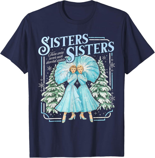 Sisters White Xmas Merry Christmas Snowflake Pajamas Holiday T-Shirt - T-Shirt | Navy