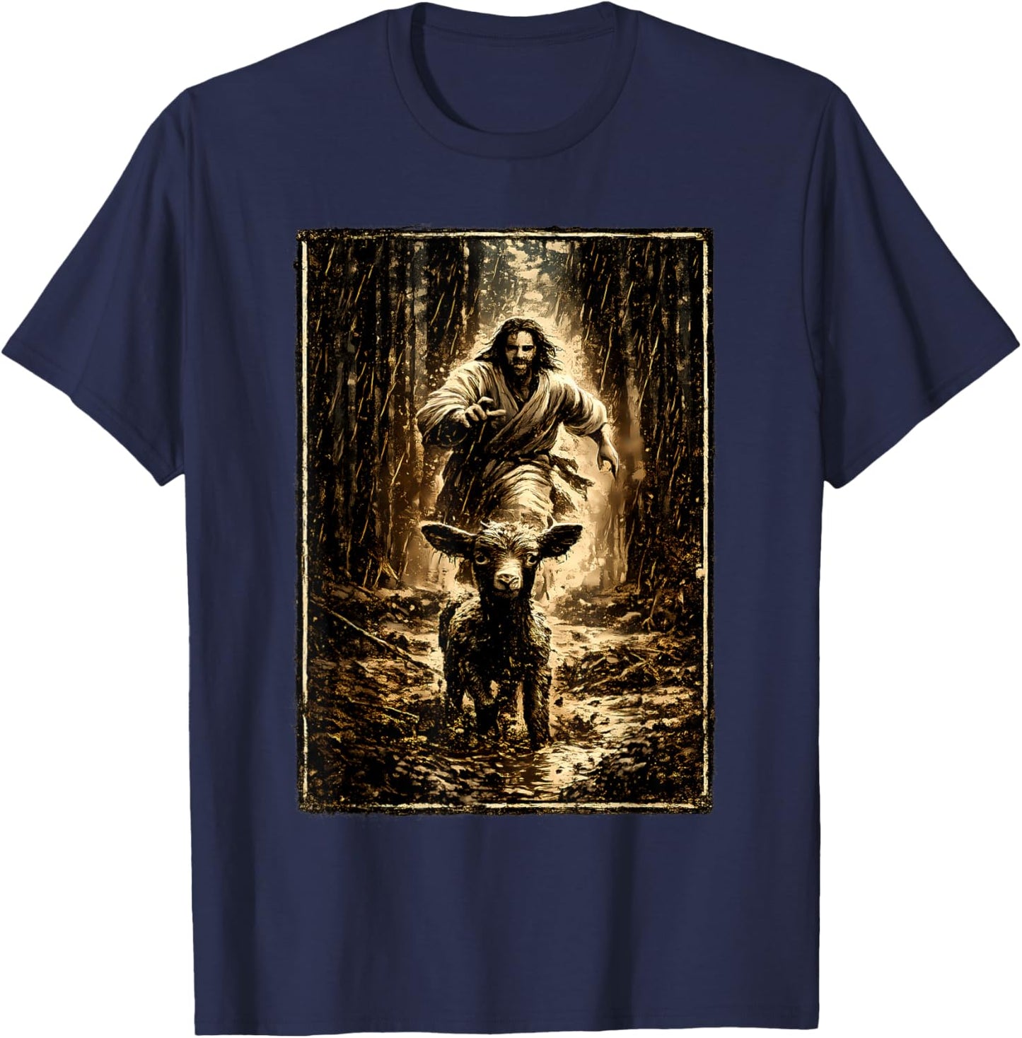 Jesus Chasing Lamb T-Shirt - T-Shirt | Navy
