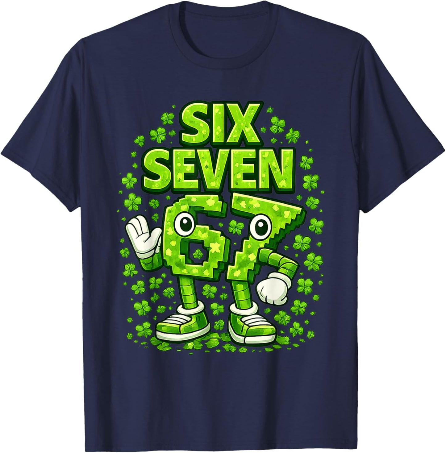 Kids Meme 67 Six Seven 6 7 St Patricks Day Irish Shamrock T-Shirt - T-Shirt | Navy