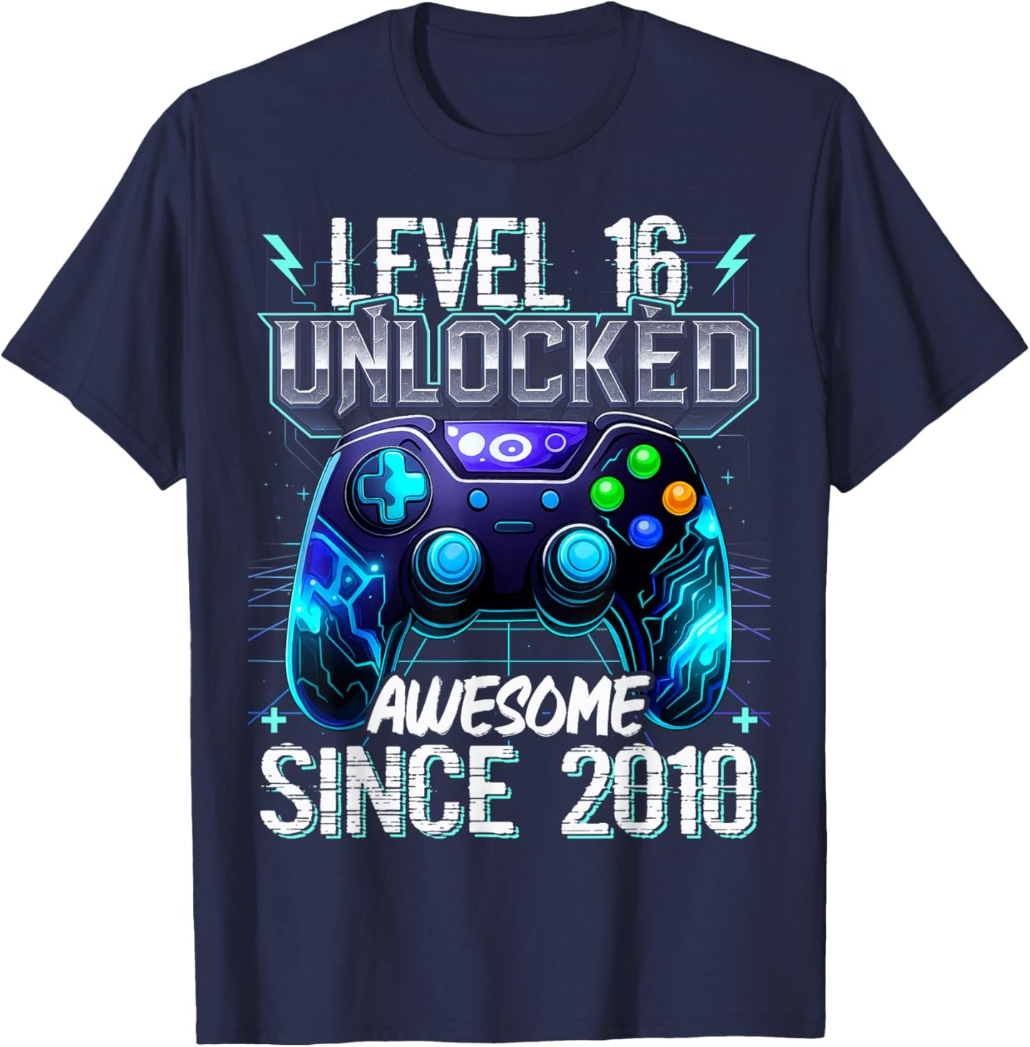16th Birthday Boy Level 16 Gamer 16 Year Video Game Party T-Shirt - T-Shirt | Navy