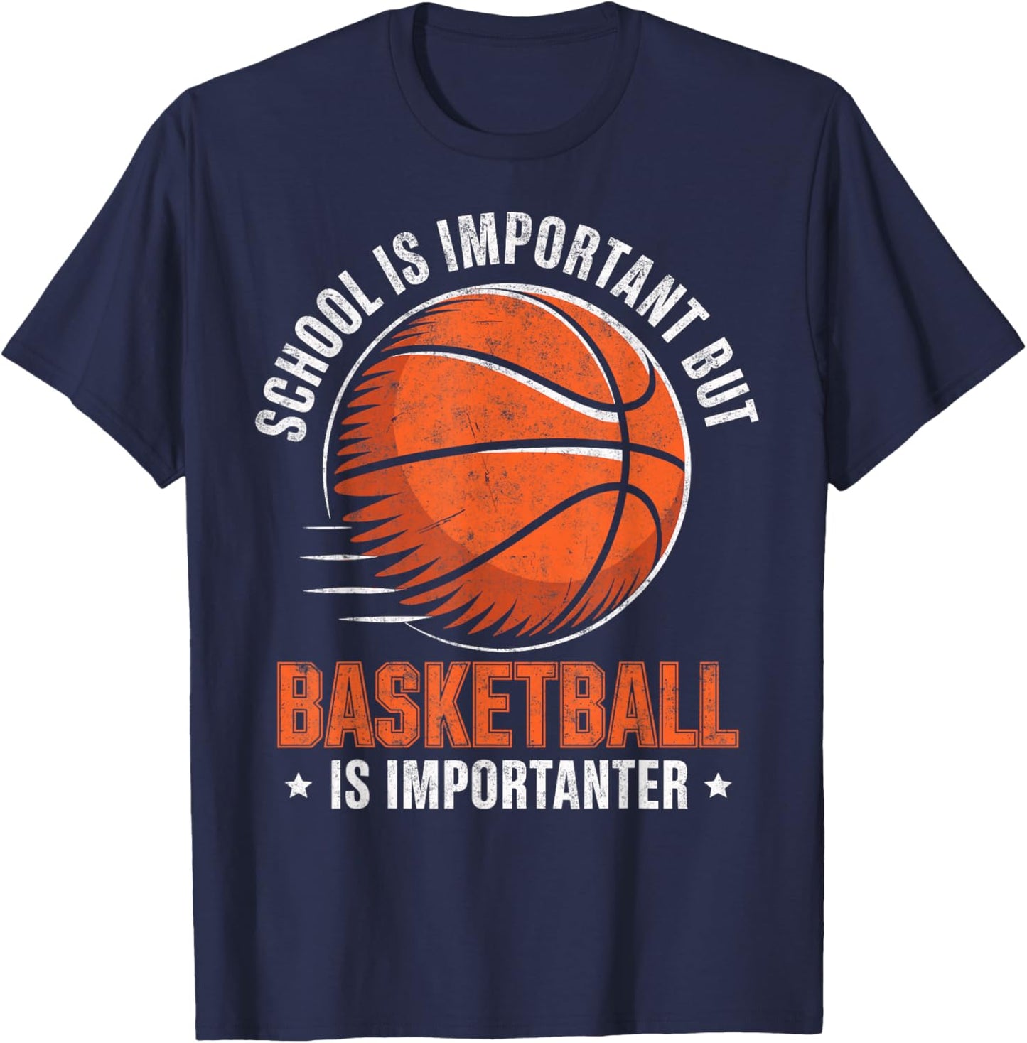 Vintage School is Important but Basketball is Importanter T-Shirt - T-Shirt | Navy