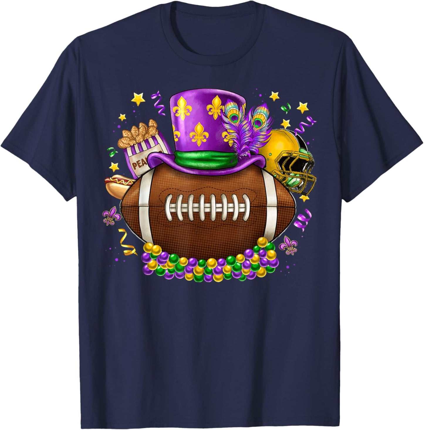 Football Mardi Gras Carnival Fat Tuesday Party Mask Sport T-Shirt - T-Shirt | Navy