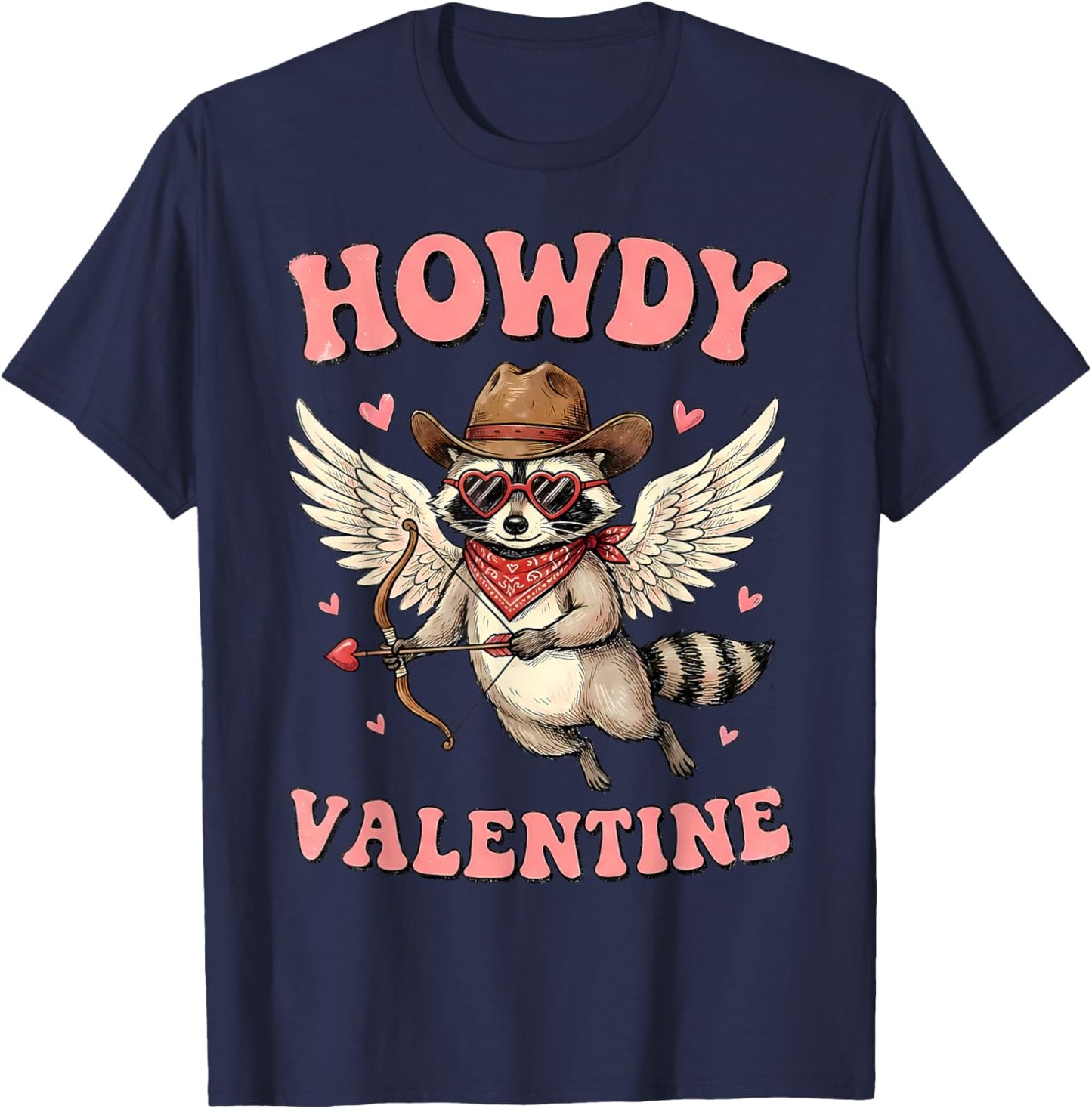 Howdy Valentine Funny Cupid Raccoon Cowboy Western Cowgirl T-Shirt - T-Shirt | Navy