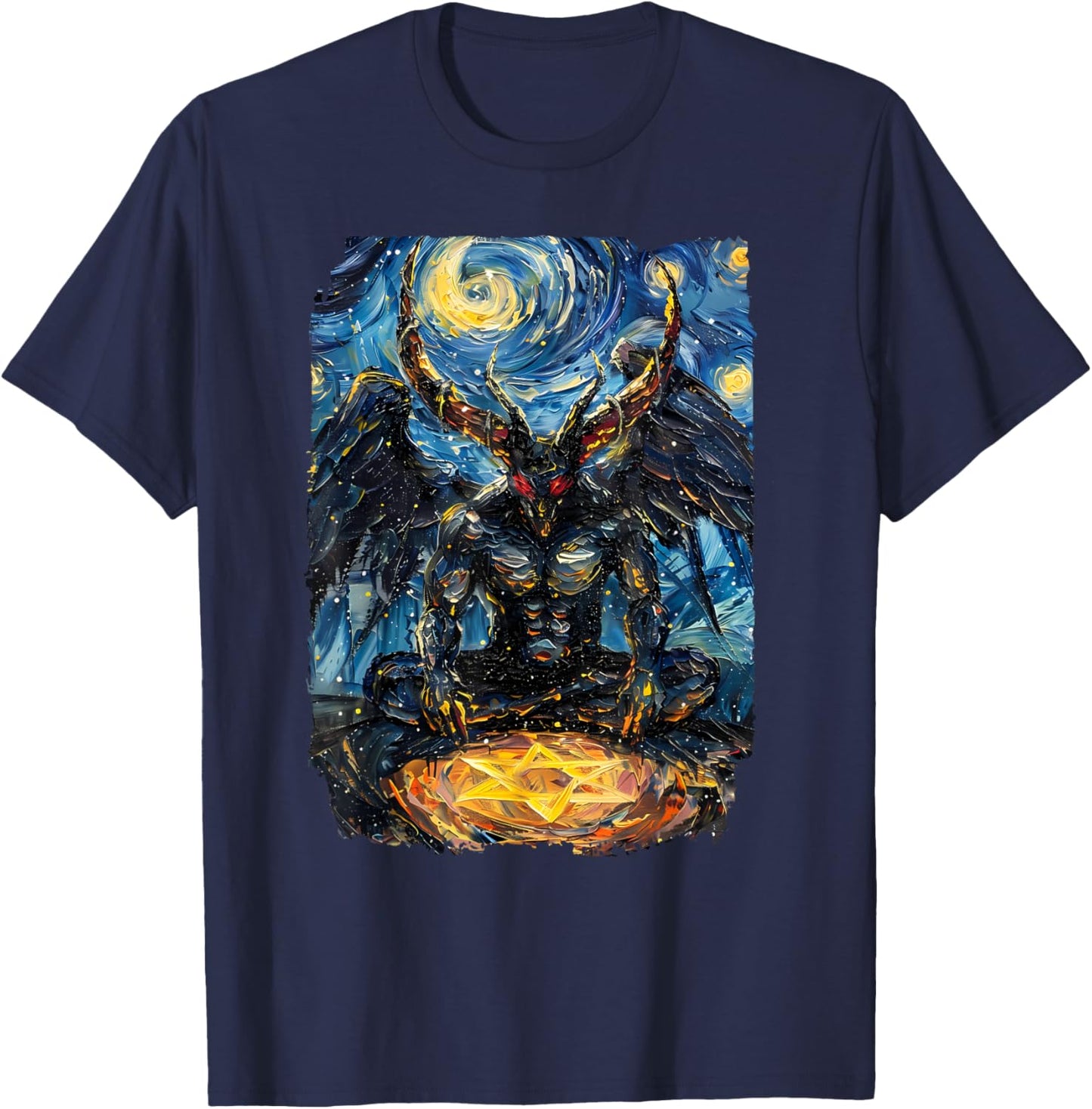 Occult Baphomet Starry Nights Goat Pentagram T-Shirt - T-Shirt | Navy