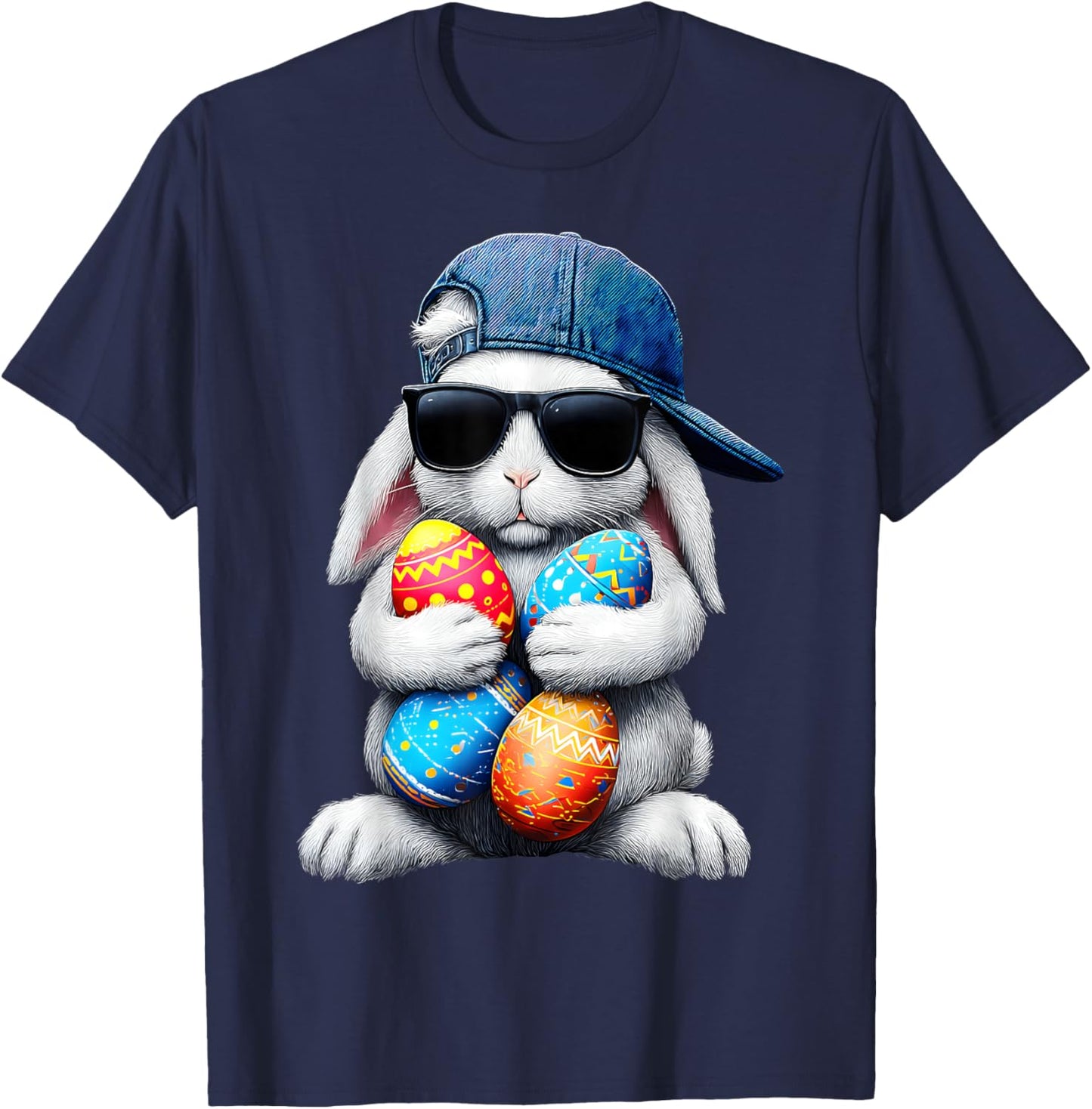 Happy Easter Day Eggs Bunny Boys Girls Kids T-Shirt - T-Shirt | Navy