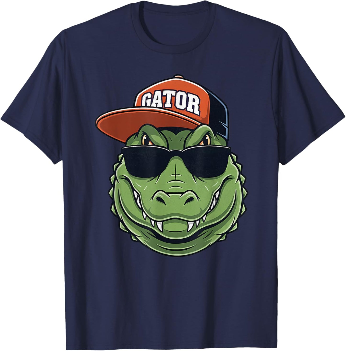 Cool Crocodile Animal Gator Graphic with Cap and Sunglasses T-Shirt - T-Shirt | Navy