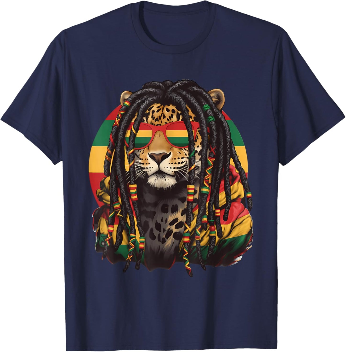 Rasta Reggae Lion of Judah Headphones Jamaican Reggae Music T-Shirt - T-Shirt | Navy