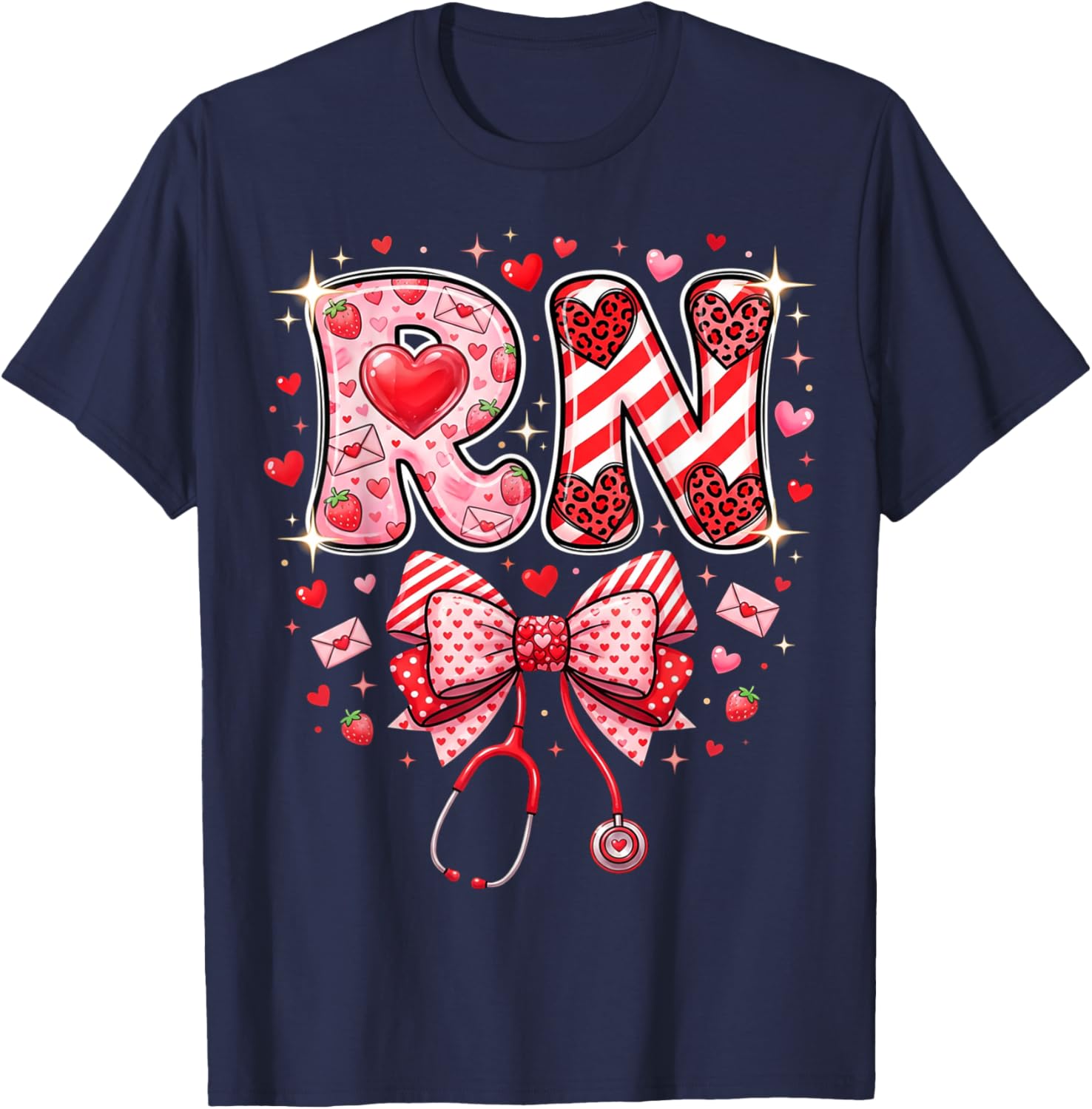 Healthcare Heart Registered Nurse RN Valentines Nurses T-Shirt - T-Shirt | Navy