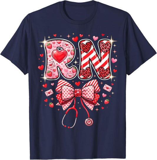 Healthcare Heart Registered Nurse RN Valentines Nurses T-Shirt - T-Shirt | Navy