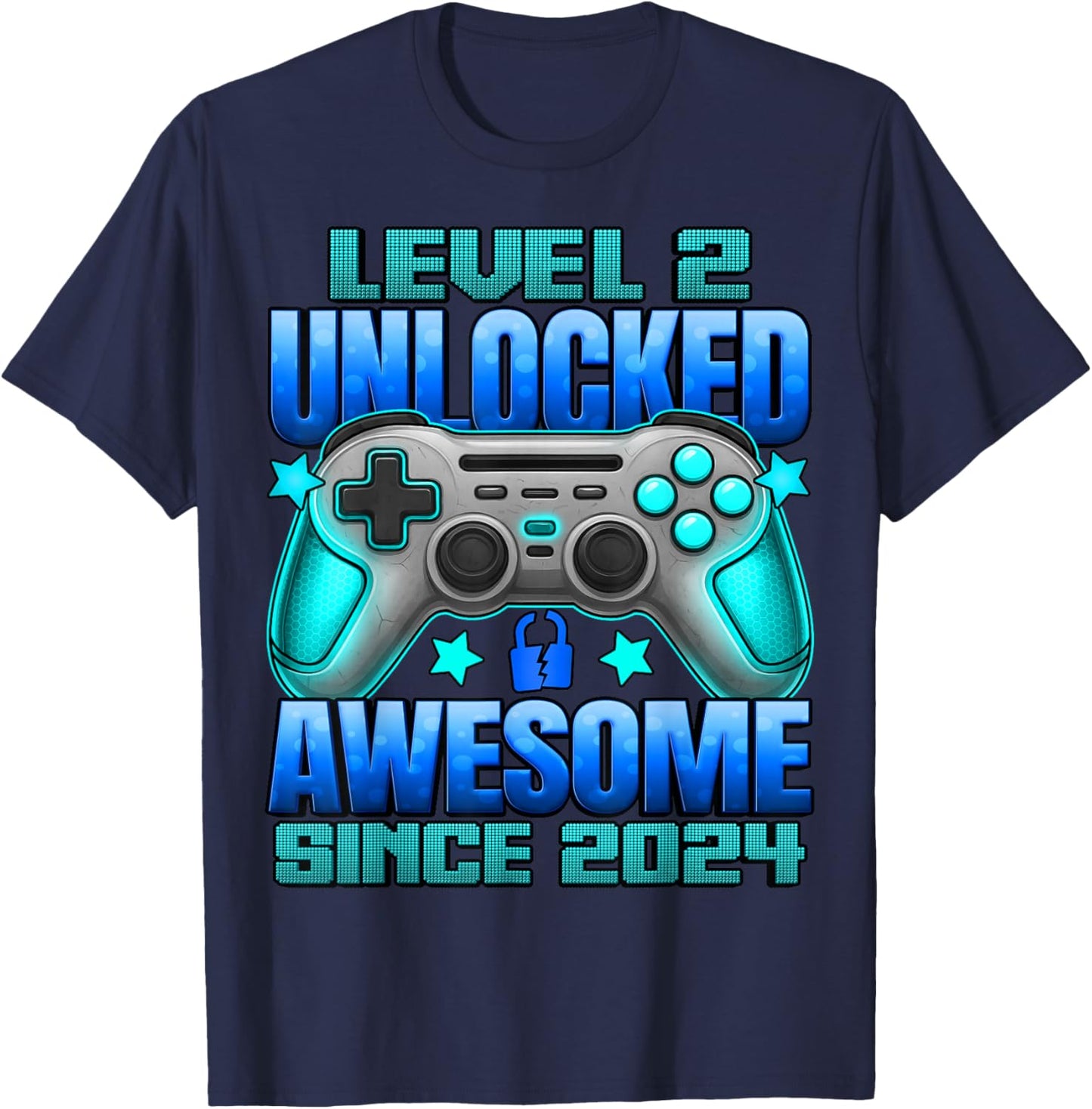 Level 2 Unlocked 2 Year Old Gifts for Boys 2nd Birthday Boy T-Shirt - T-Shirt | Navy