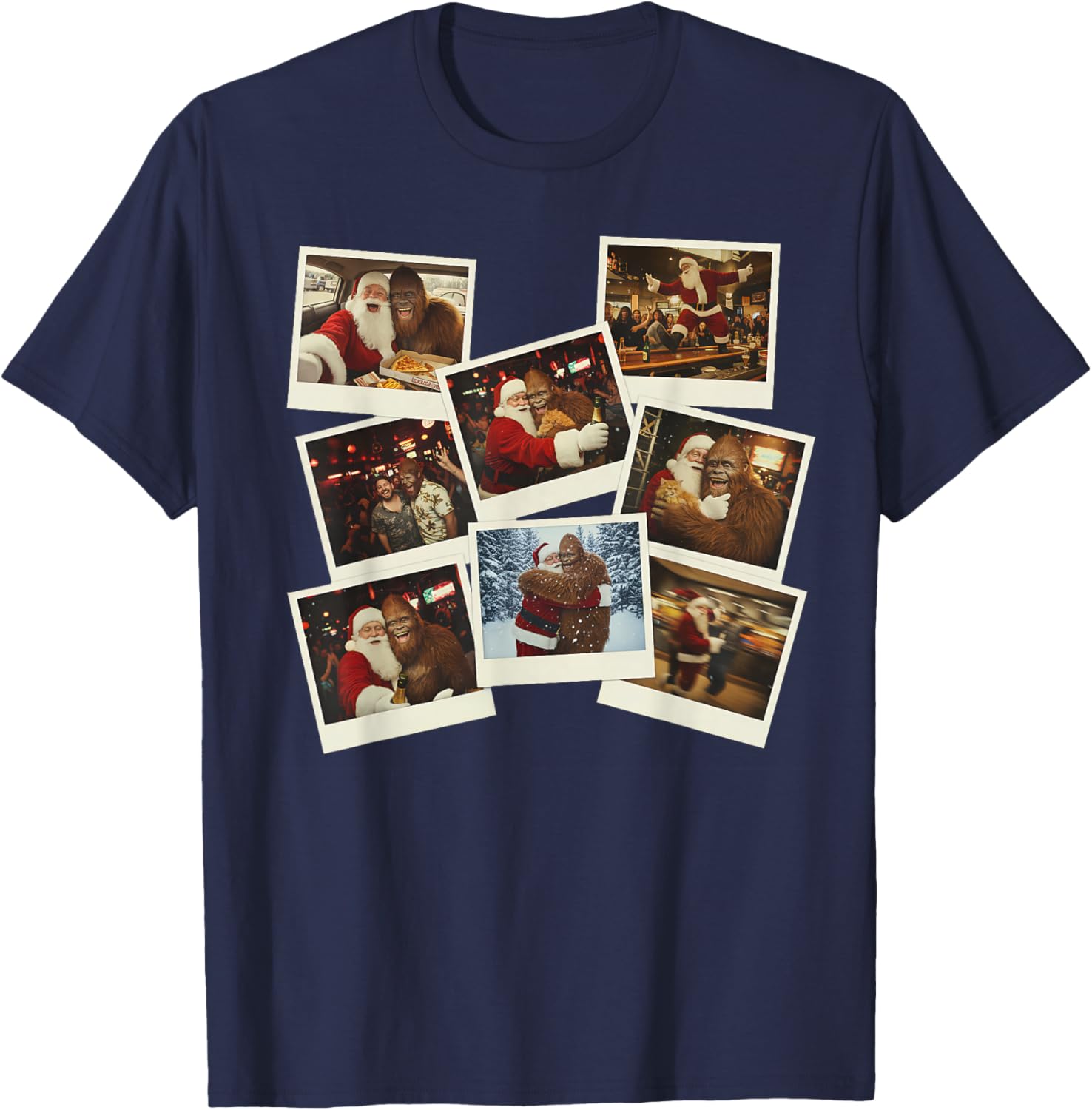 Christmas Party Funny Santa and Bigfoot Xmas Selfie T-Shirt - T-Shirt | Navy