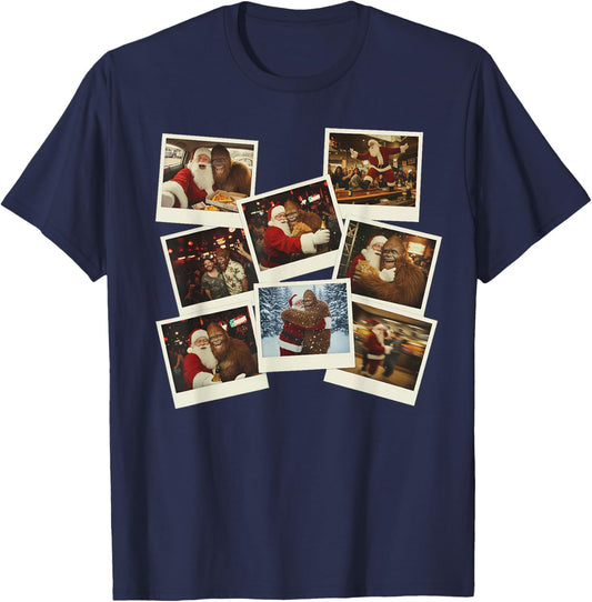 Christmas Party Funny Santa and Bigfoot Xmas Selfie T-Shirt - T-Shirt | Navy