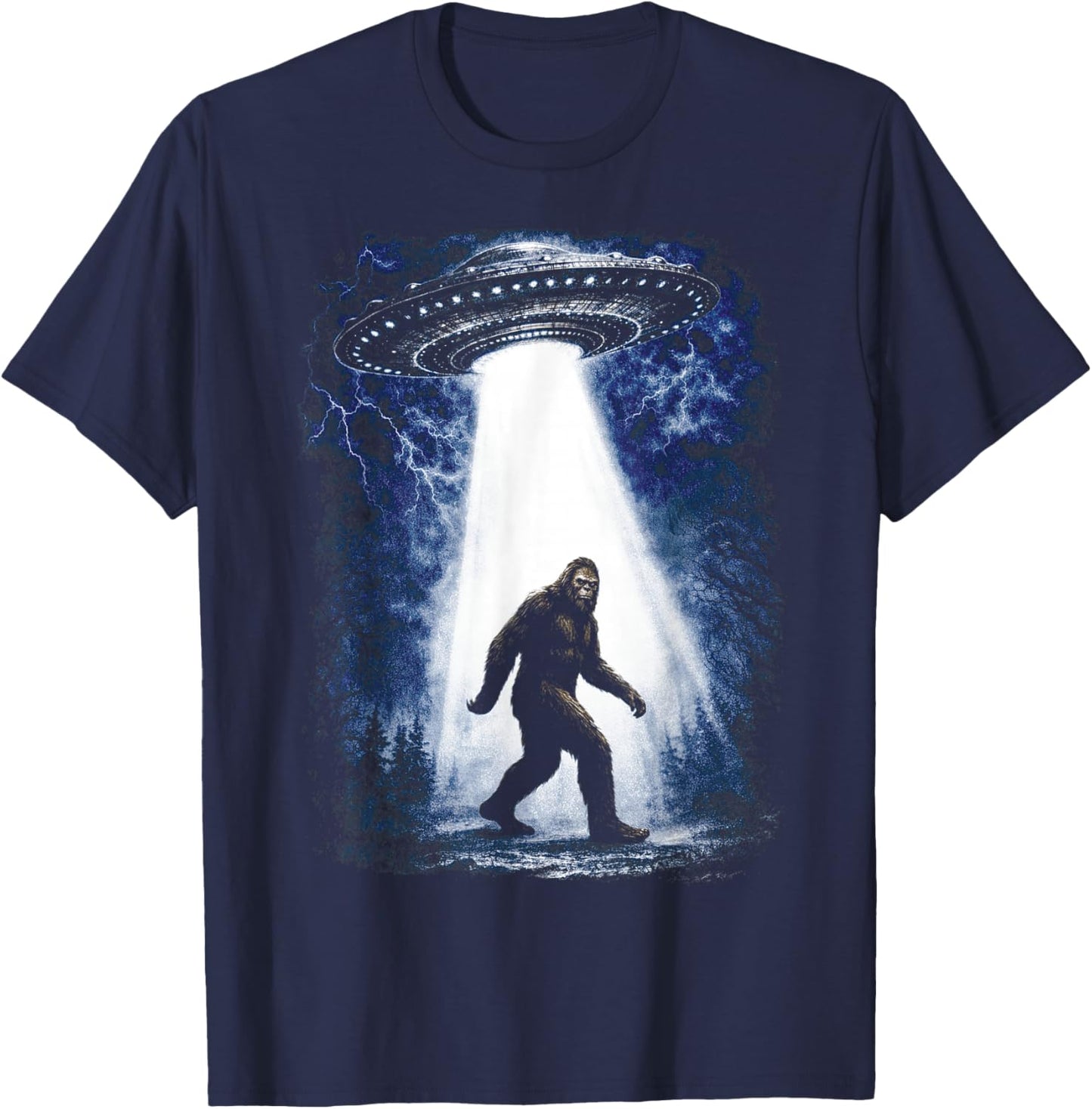 Bigfoot UFO Abduction Funny Sasquatch Alien Flying Saucer T-Shirt - T-Shirt | Navy