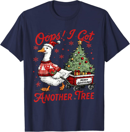 Retro Oops I Got Another Tree Funny Christmas Goose T-Shirt - T-Shirt | Navy