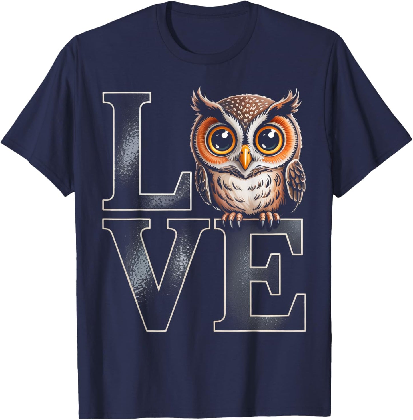 Owl Love Word Art Cute Animal Illustration T-Shirt - T-Shirt | Navy