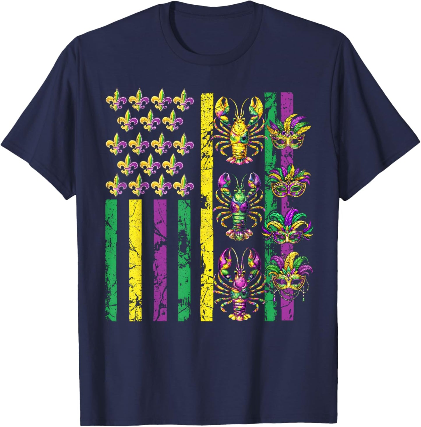 Mardi Gras USA American Flag Crawfish Carnival Men Women Kid T-Shirt - T-Shirt | Navy