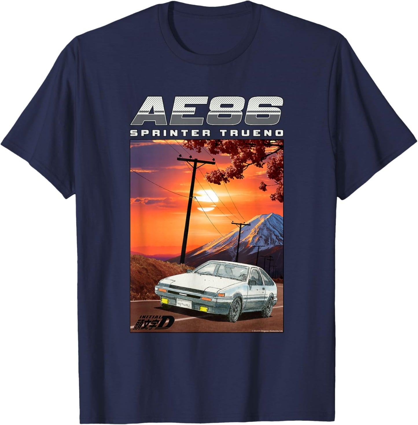 Initial D AE86 Sprinter Trueno Sunset Scene Manga Anime T-Shirt - T-Shirt | Navy