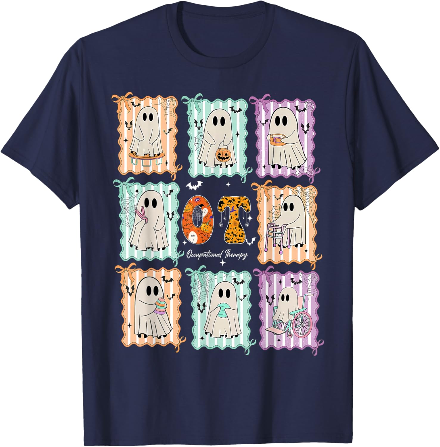 OT Occupational Therapy Therapist Halloween Spooky OTA Ghost T-Shirt - T-Shirt | Navy