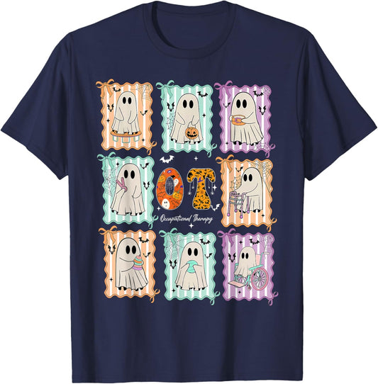 OT Occupational Therapy Therapist Halloween Spooky OTA Ghost T-Shirt - T-Shirt | Navy