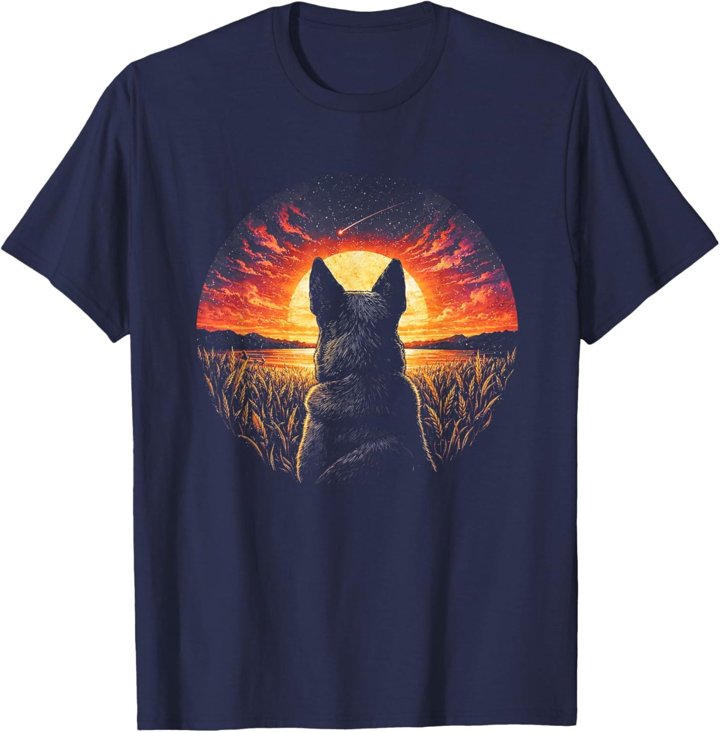 Vintage Blue Heeler Dog Silhouette Retro Sunset Art T-Shirt - T-Shirt | Navy