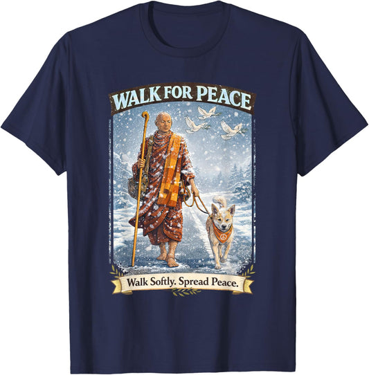 Walk for Peace in Snow with Aloka The Peace Dog T-Shirt - T-Shirt | Navy