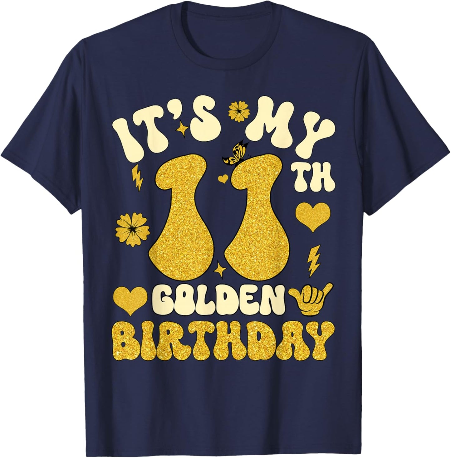 It's My 11th Golden Birthday 11 Year Old Bday Kids Groovy T-Shirt - T-Shirt | Navy