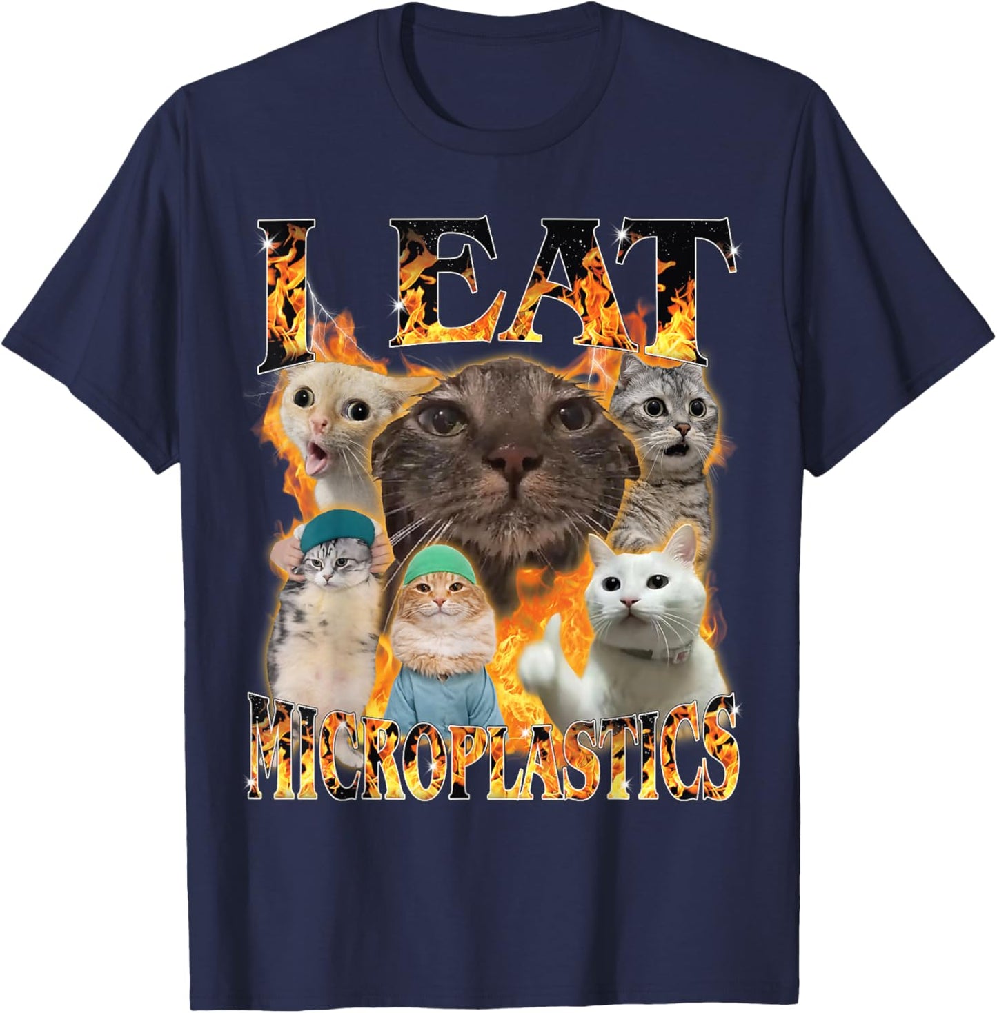 I Eat Microplastics Funny Cat Meme Bootleg Men Women T-Shirt - T-Shirt | Navy