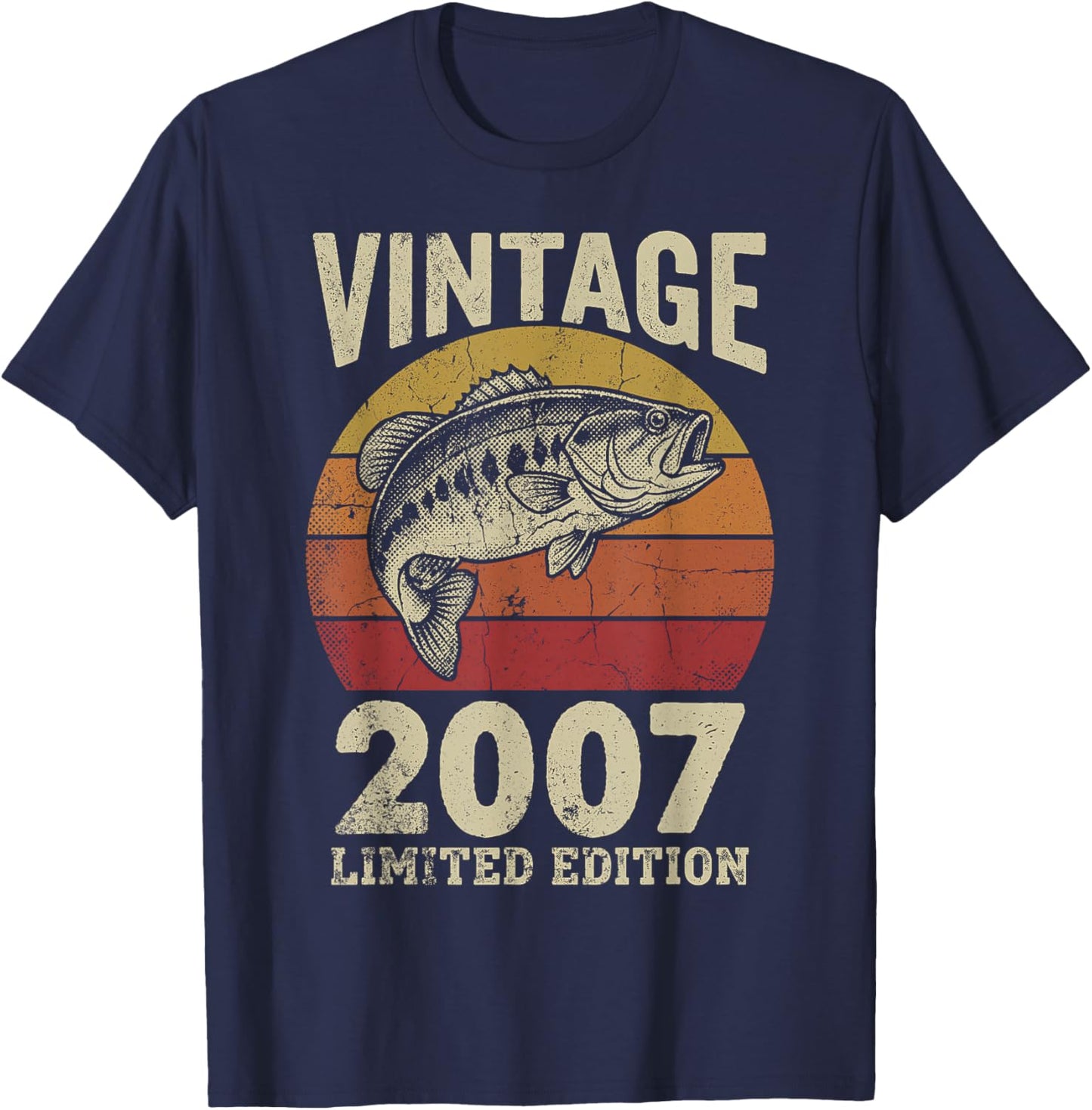 Vintage 2007 Fishing 19th Birthday Fisherman Limited Edition T-Shirt - T-Shirt | Navy