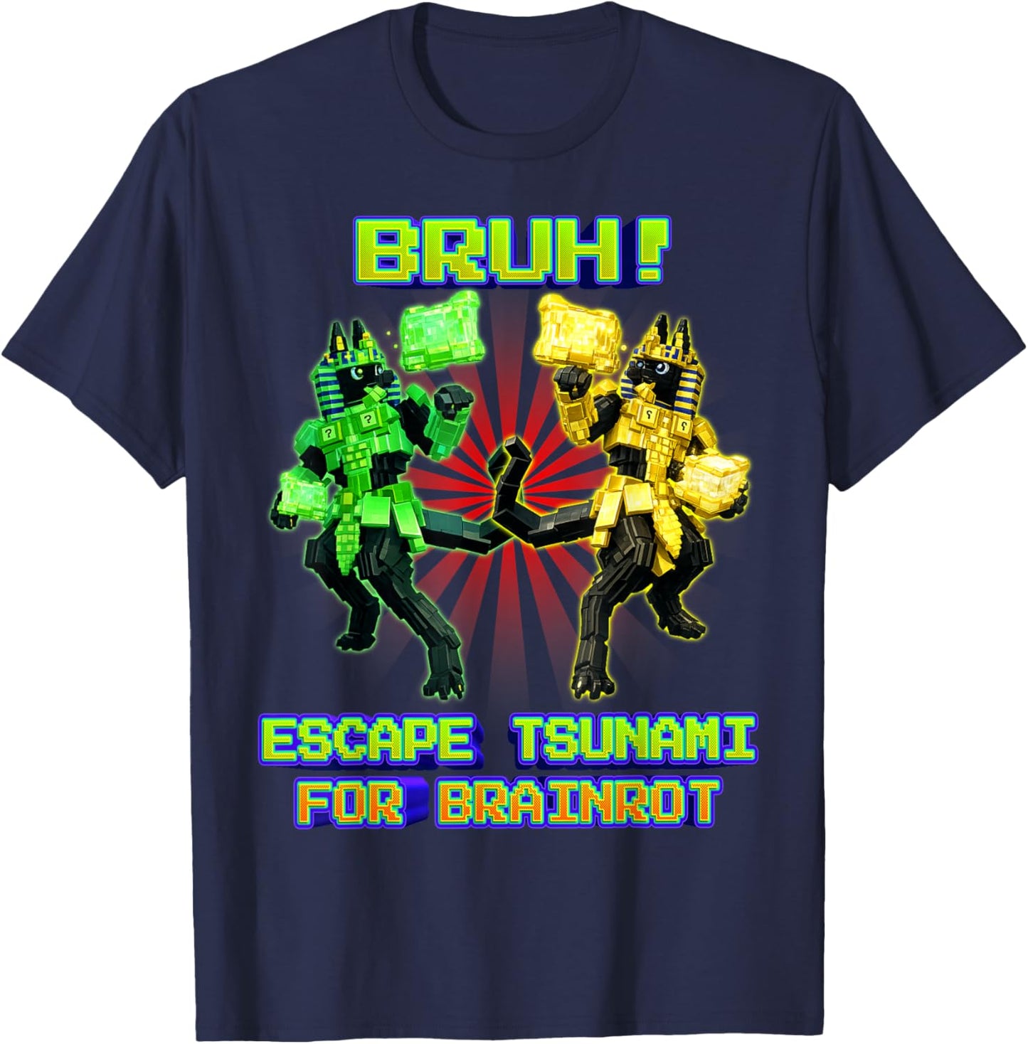 Bruh Anububu Tsunami Brainrot for Boys Kids Teens T-Shirt - T-Shirt | Navy