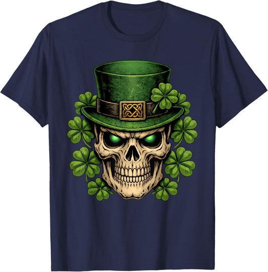 Men Irish Skull Shamrock Leprechaun Ireland St Patricks Day T-Shirt - T-Shirt | Navy