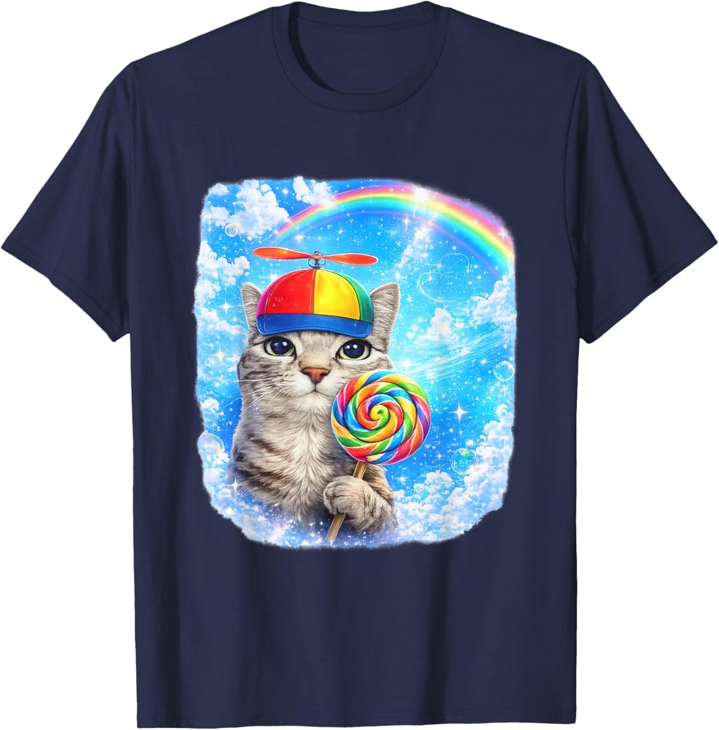 Funny Cat Dreamcore | Funny Silly Kitten Brainrot Meme T-Shirt - T-Shirt | Navy