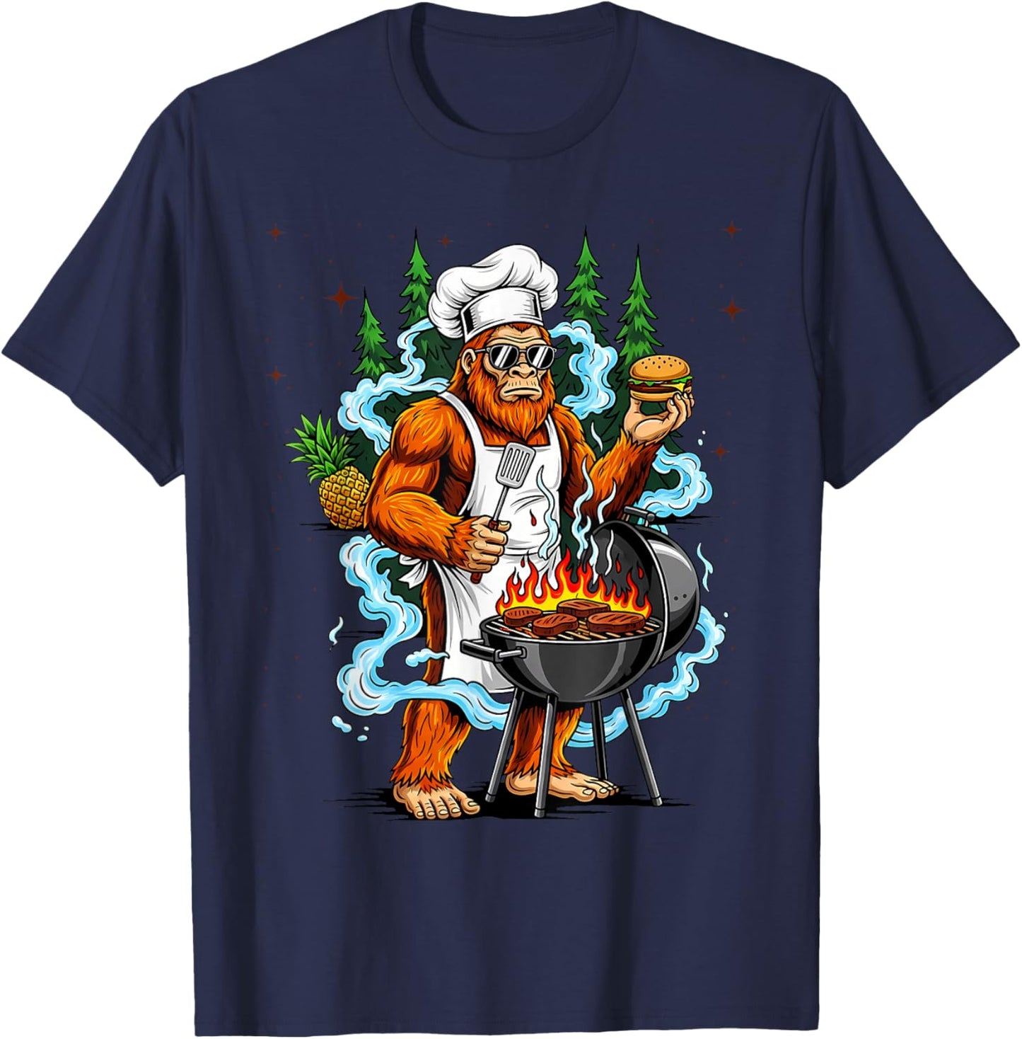 BBQ Master Bigfoot Chef Grill Cooking Barbecue Dad Funny T-Shirt - T-Shirt | Navy