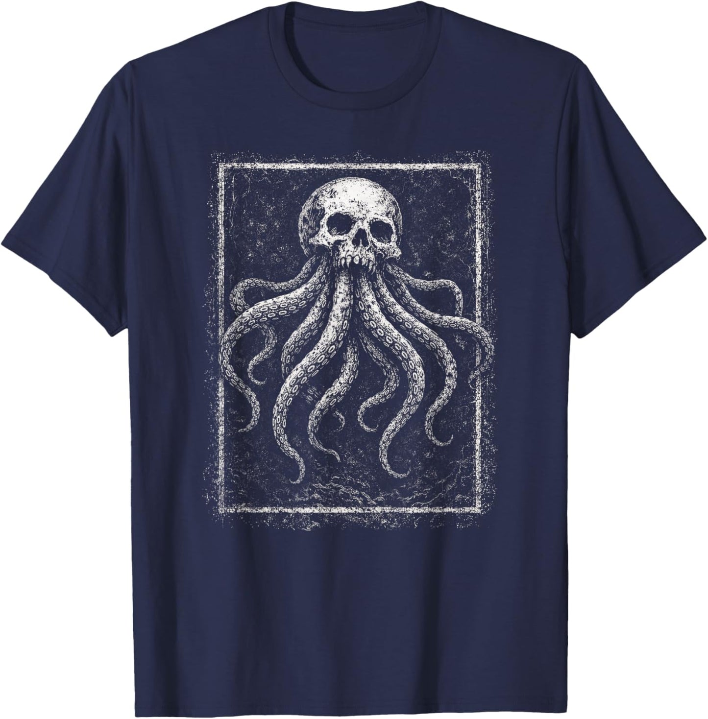 Skull Octopus Alt Grunge Goth Alternative Gothic Aesthetic T-Shirt - T-Shirt | Navy