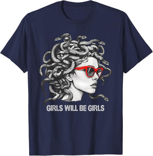 Girl Will Be Girls Shirts Medusa Feminist Women T-Shirt - T-Shirt | Navy