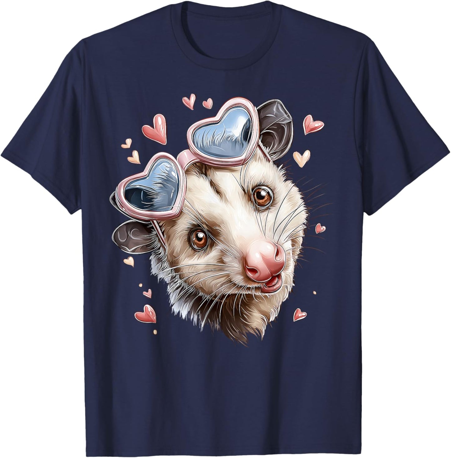 Opossum Possum Valentine's Day Heart Sunglasses T-Shirt - T-Shirt | Navy