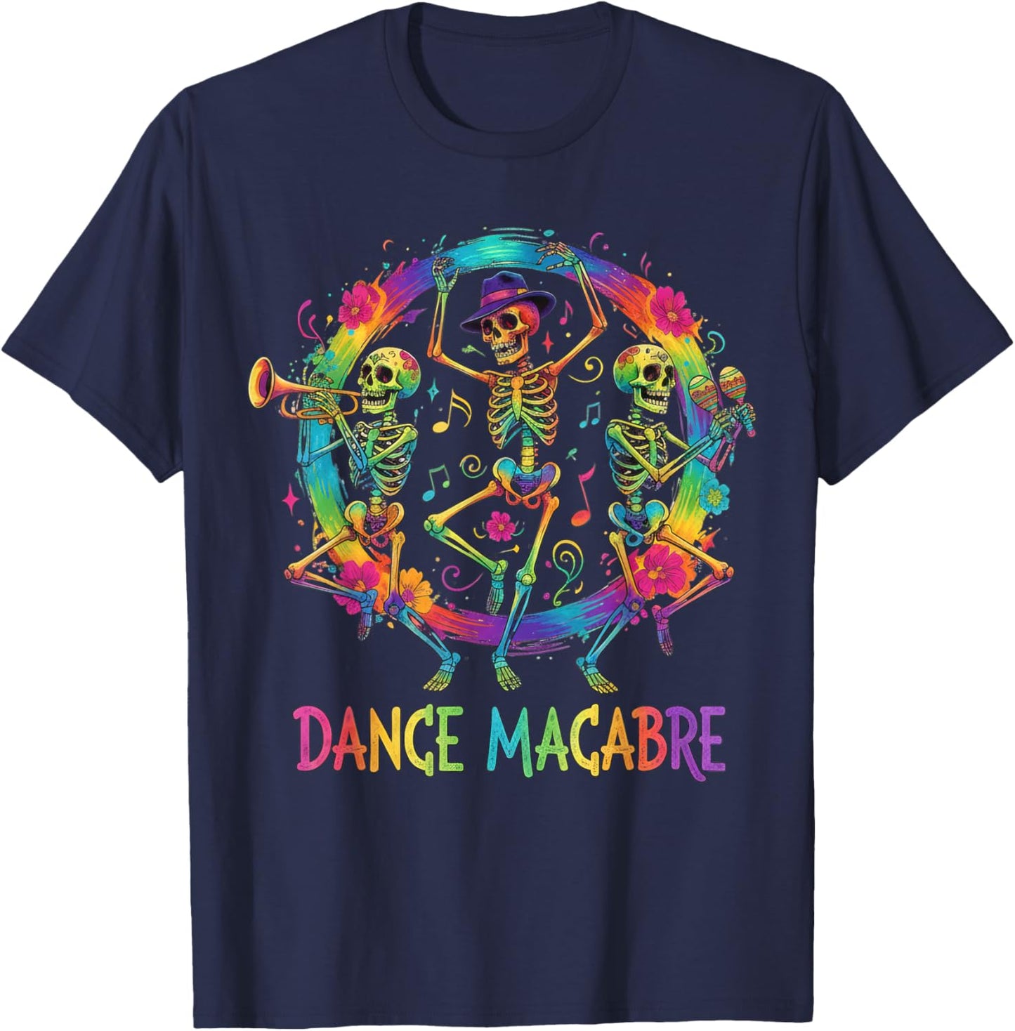 Dance Macabre Skeleton Music Dia de Los Muertos Halloween T-Shirt - T-Shirt | Navy
