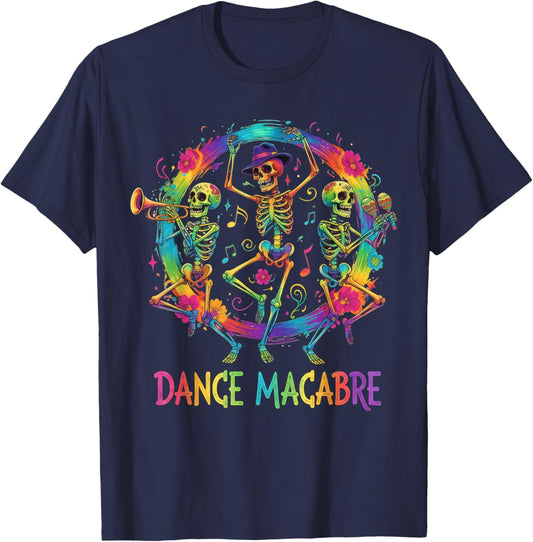 Dance Macabre Skeleton Music Dia de Los Muertos Halloween T-Shirt - T-Shirt | Navy