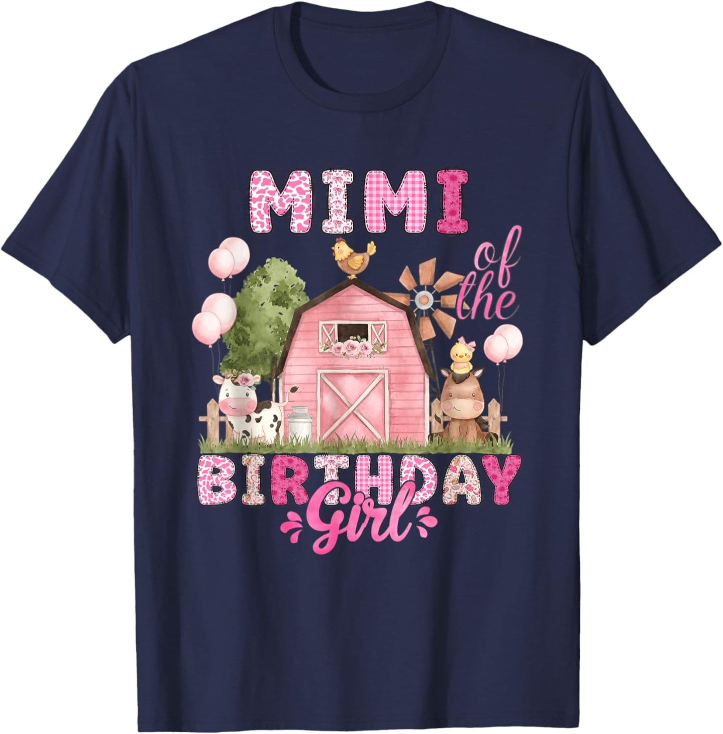 Mimi of The Birthday Girl 1St Bday Cow Farm Family T-Shirt - T-Shirt | Navy