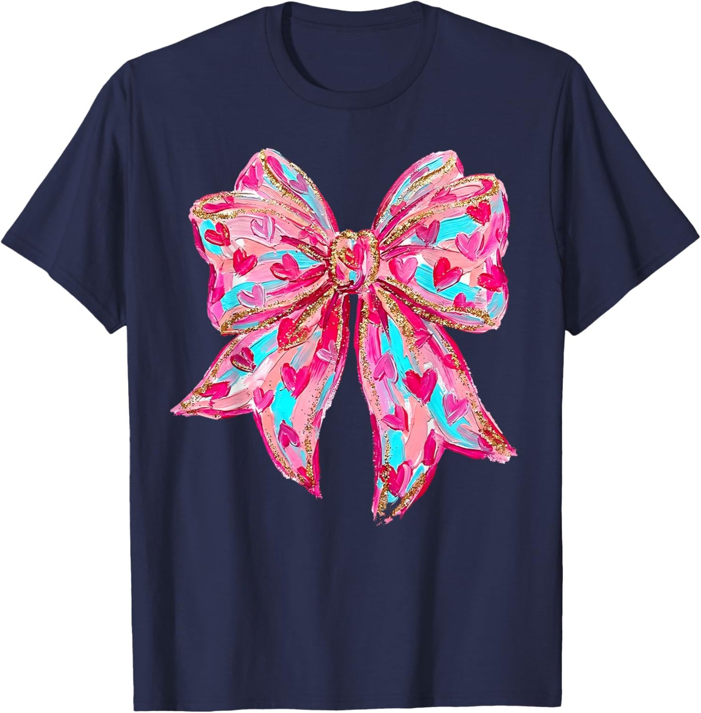 Coquette Bow Valentine's Day Girl Woman Cute Heart Love Gift T-Shirt - T-Shirt | Navy