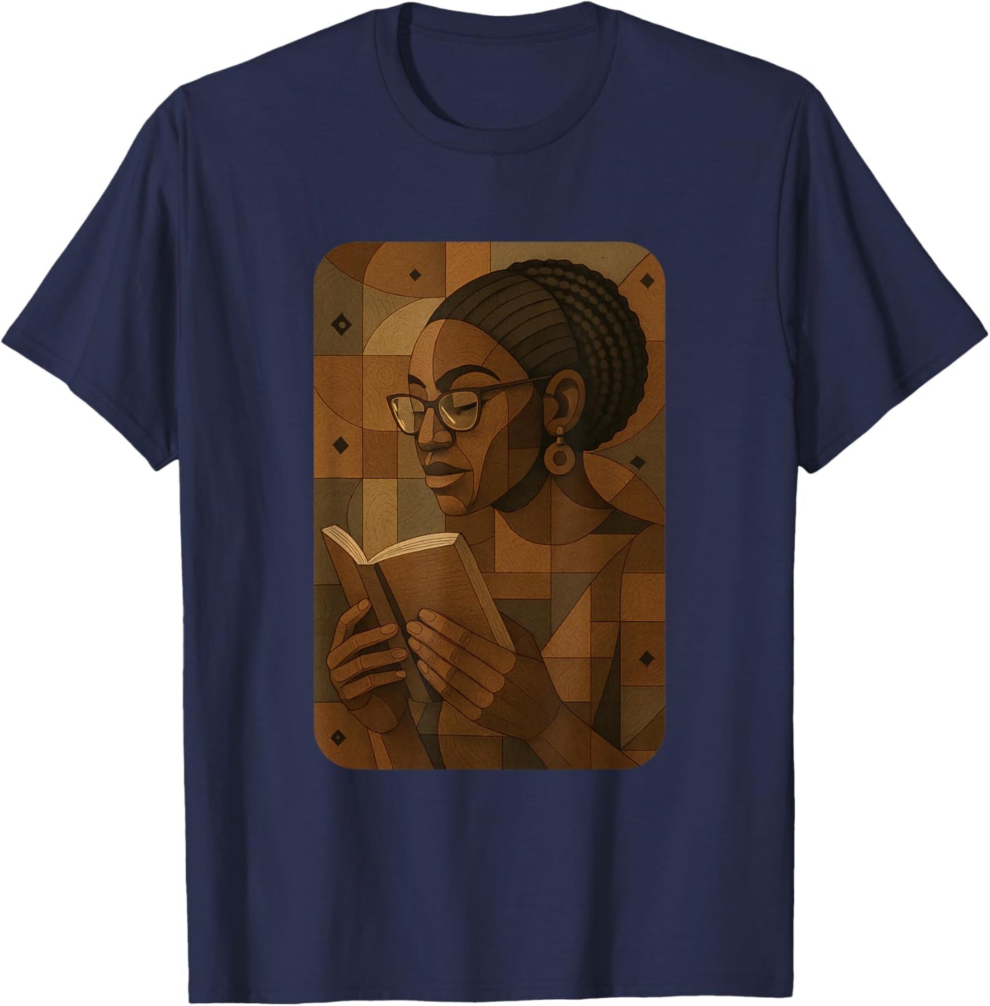 Geometric Black History Educated Women Teacher Book Melanin T-Shirt - T-Shirt | Navy