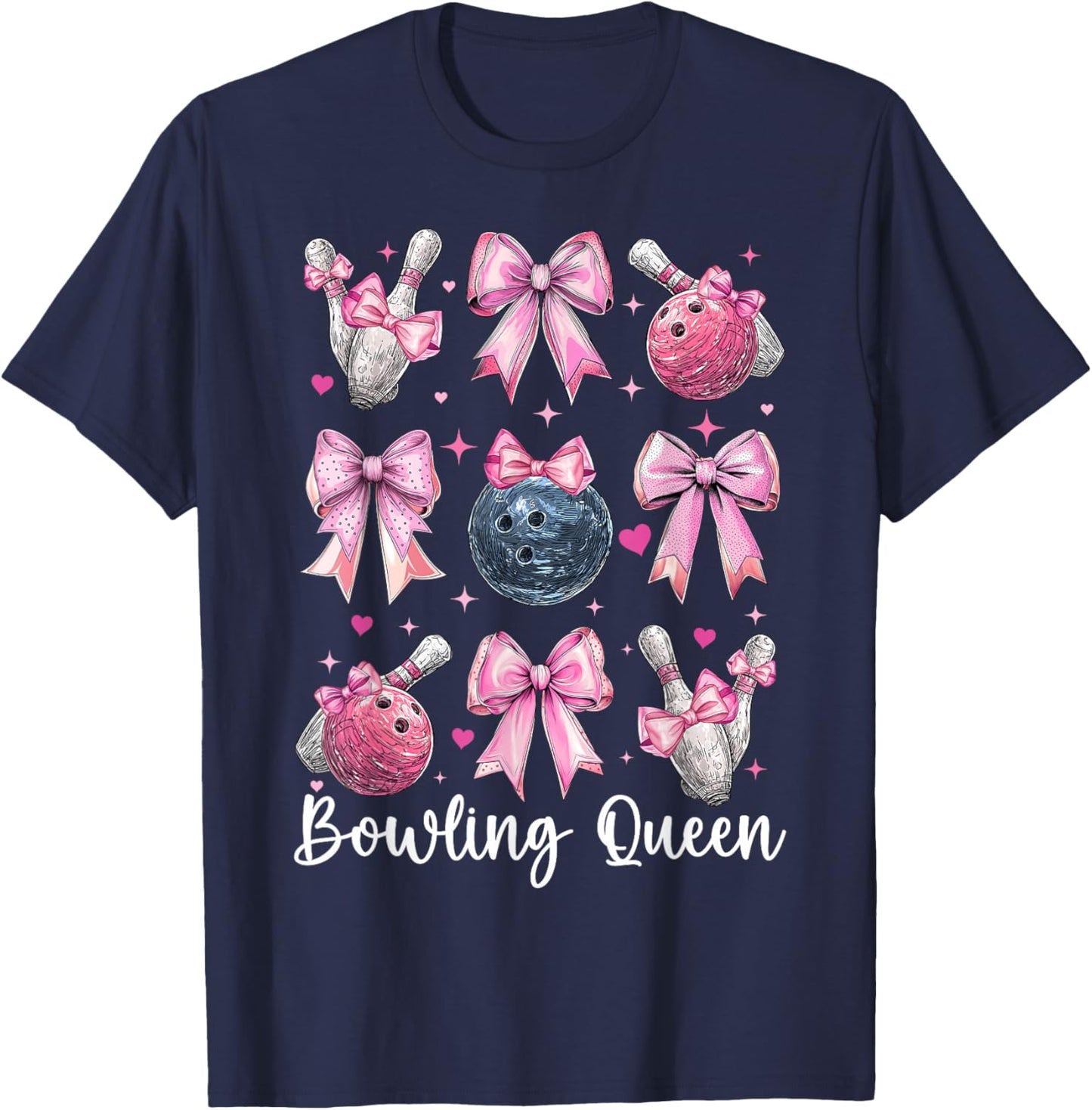 Bowling Queen Bowler Bowling Girl Mom Coquette Bow T-Shirt - T-Shirt | Navy