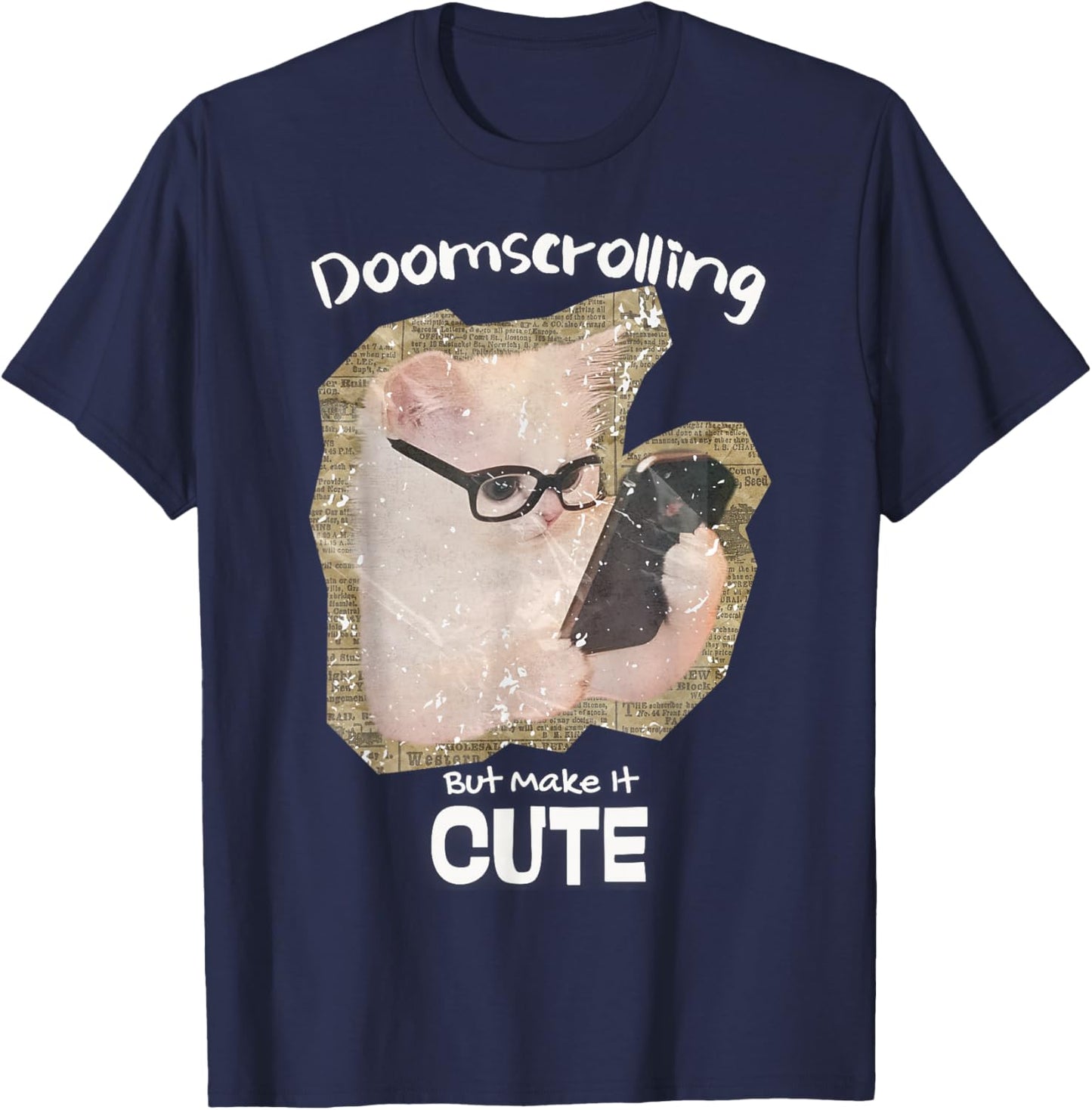 Doomscrolling cat Social Media Gen Z Digital Life Humor Cute T-Shirt - T-Shirt | Navy