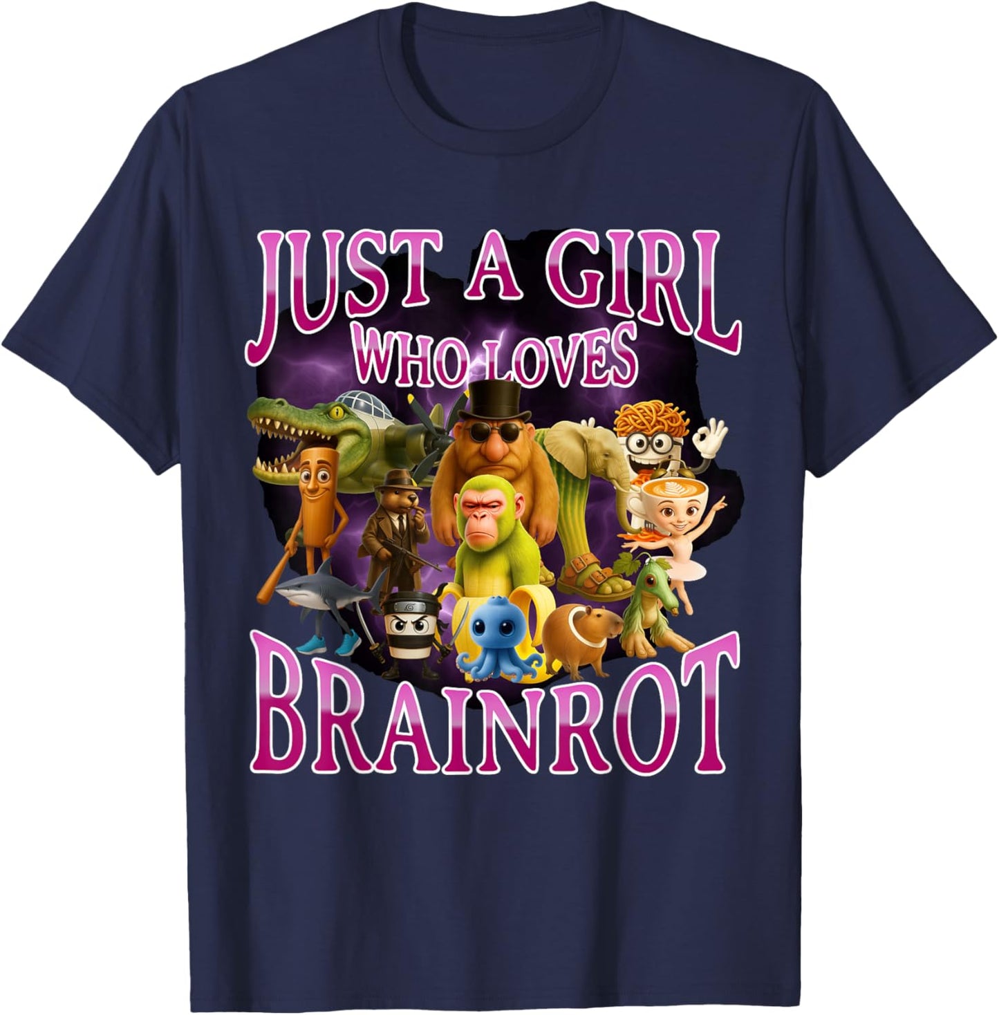 Italian Brainrot Lover Girl Funny Meme Internet Humor T-Shirt - T-Shirt | Navy