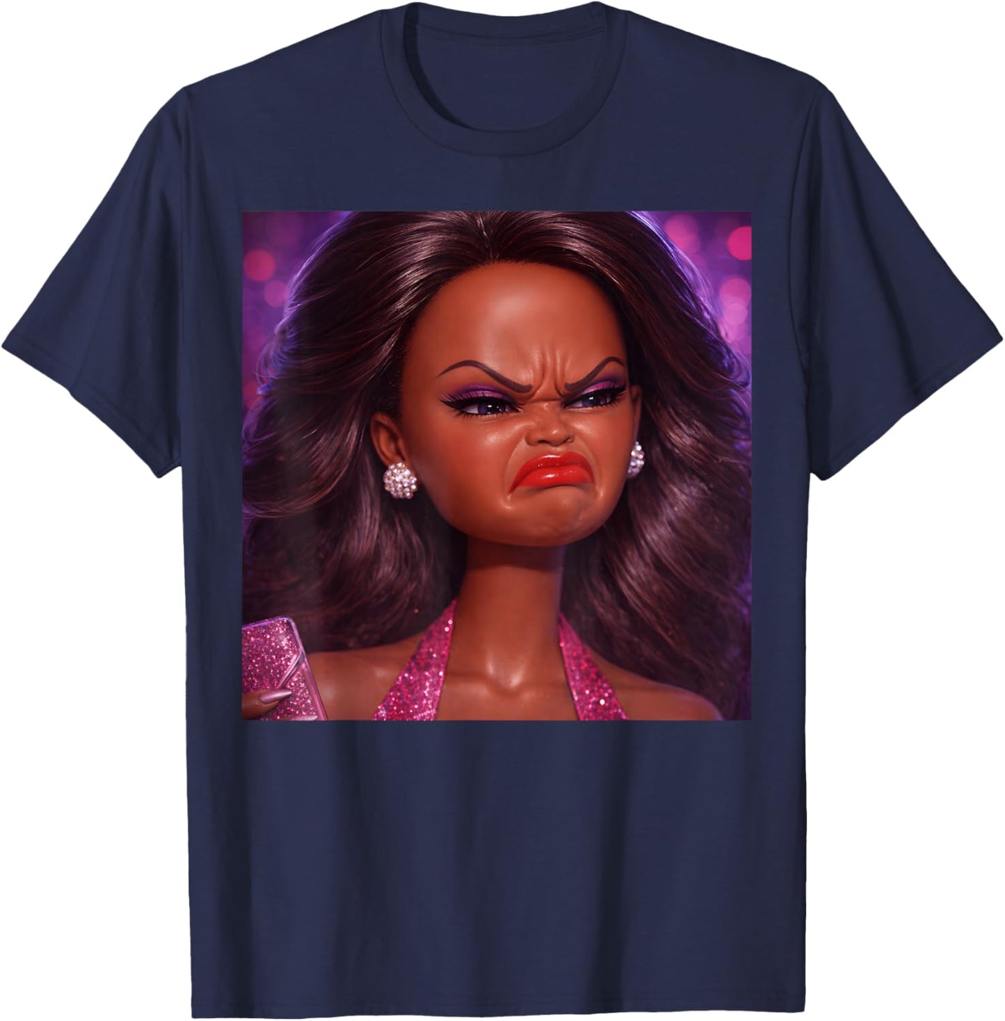 Angry Disgusted Black Doll Face Meme Reaction Meme Funny T-Shirt - T-Shirt | Navy