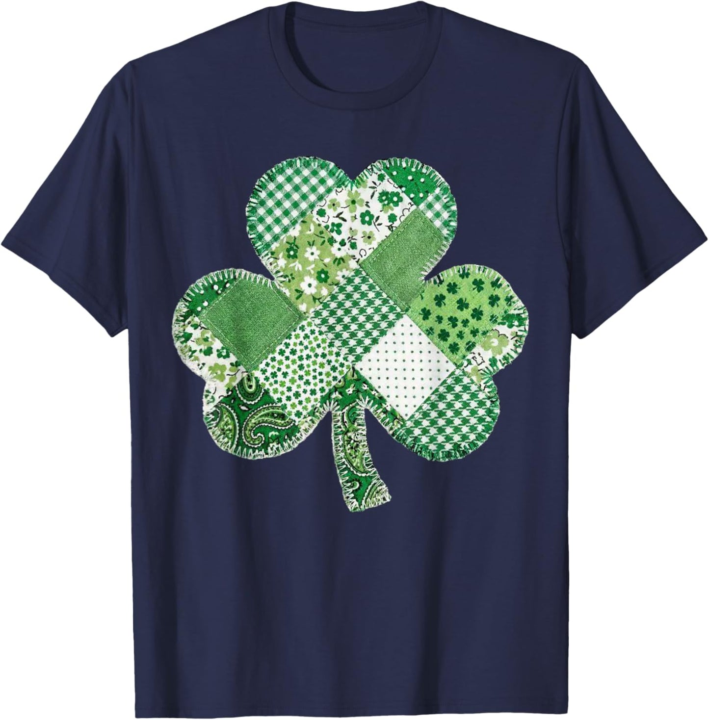 St Patrick's Day Patchwork Shamrock Clover Lucky Vintage T-Shirt - T-Shirt | Navy