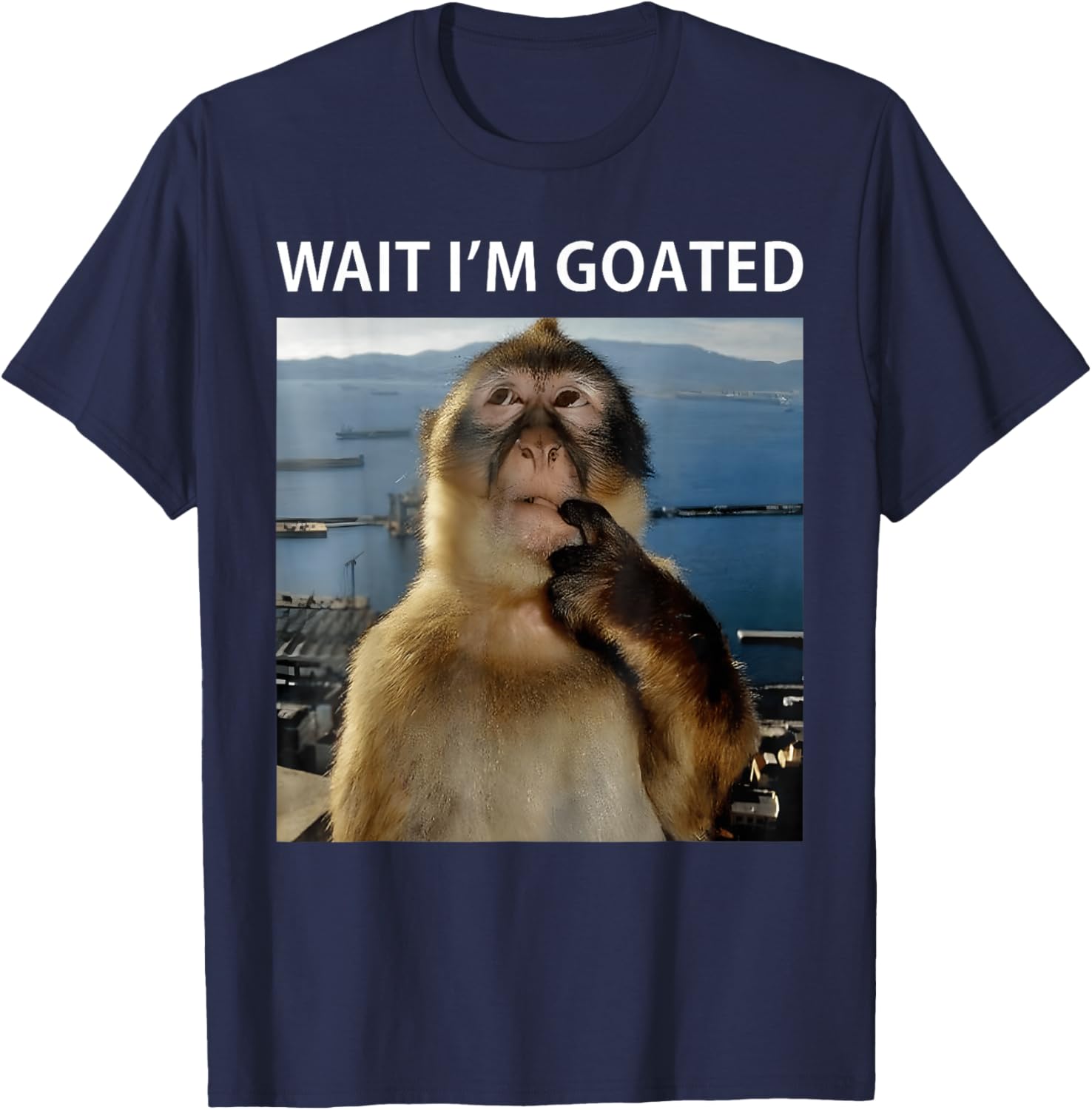 Wait I'm Goated Funny Thinking Monkey Meme Brainrot T-Shirt - T-Shirt | Navy
